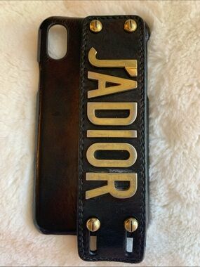 Dior Black Leather Phone Case with Gold JADIOR Strap